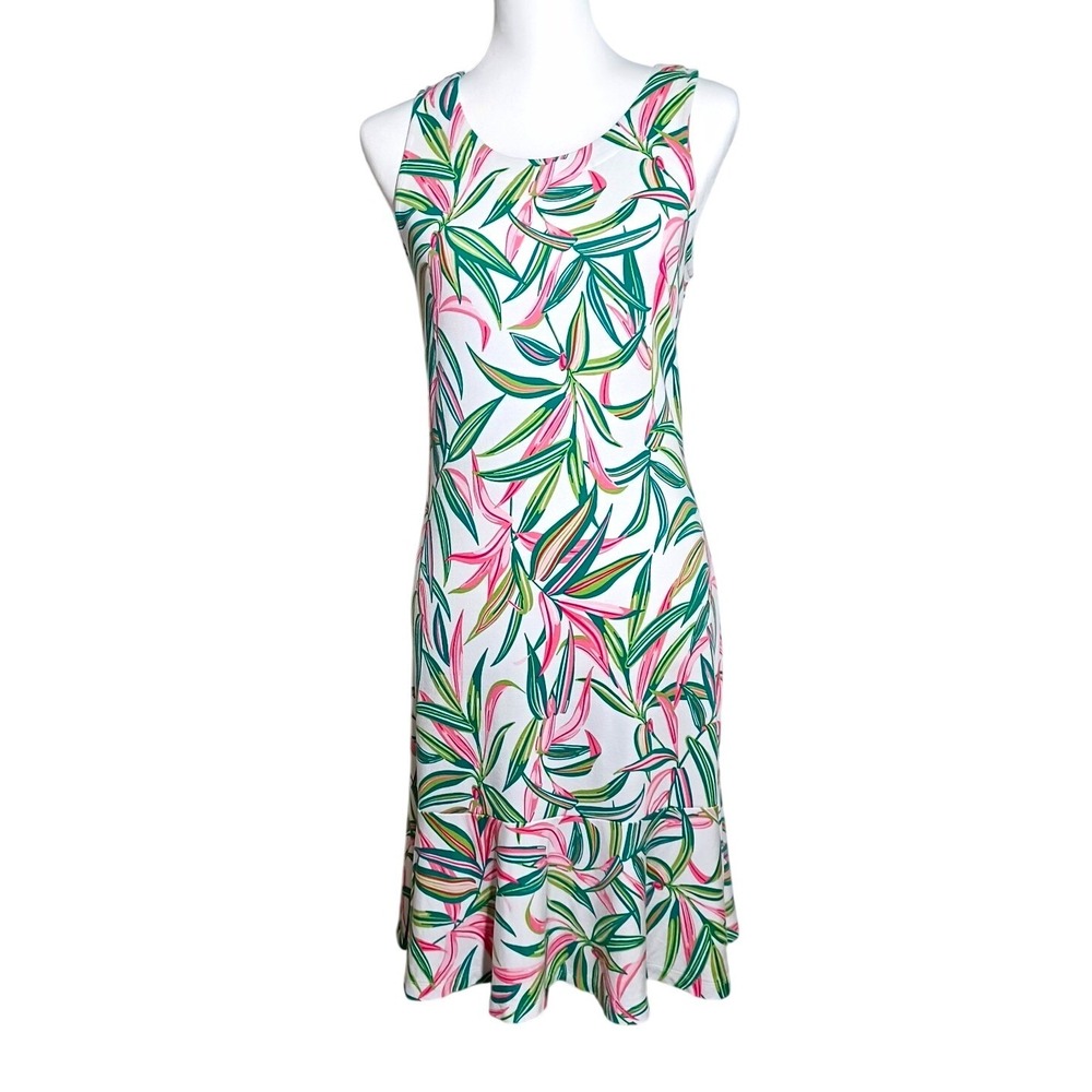 Tommy Bahama Floral Sleeveless Zip Scoop Neck Fit Flare Dress S Stretch Garden